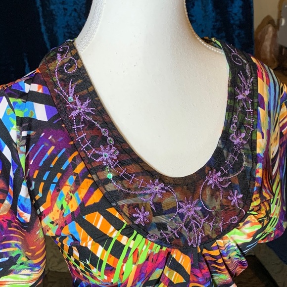 Women’s Large Animal Print Dopamine psychedelic Bright Sequins Lace Y2K Abstract - Picture 3 of 8